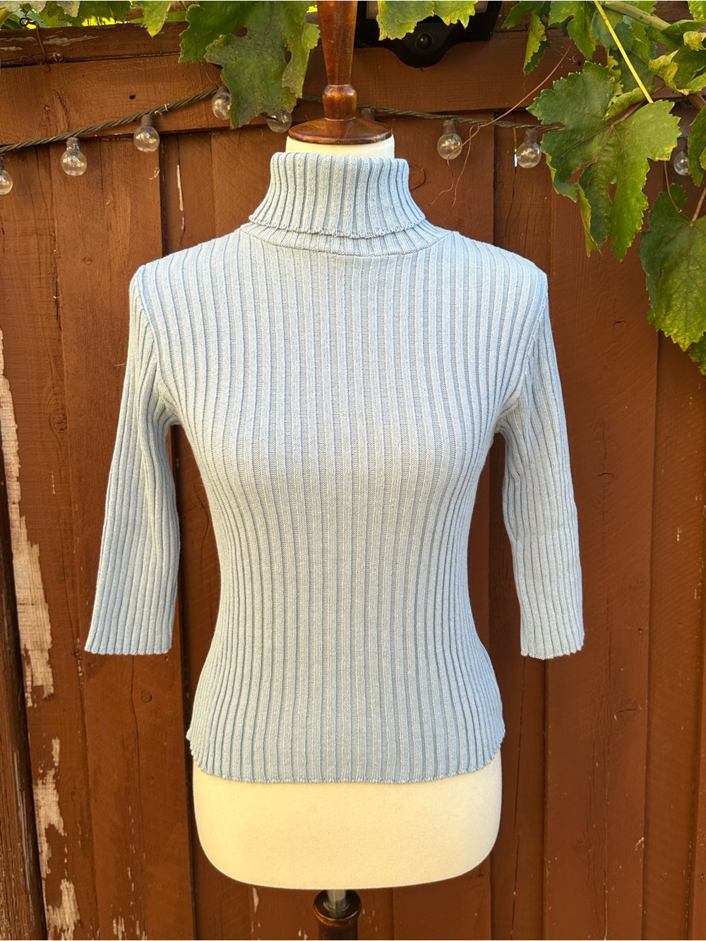 Slim Ribbed Light Blue Turtleneck Sweater